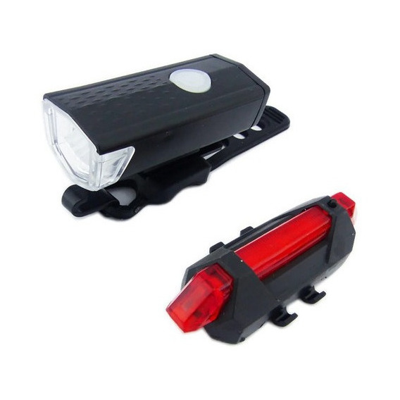 Pack Luz Bicicleta Delantera Y Trasera Recargable Luz Led Color Negro