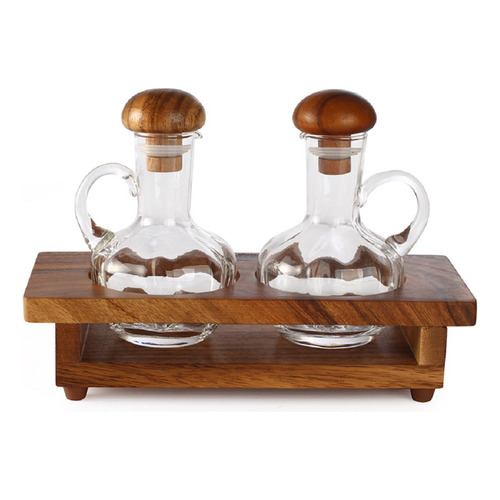 Set Aceitera Y Vinagrera 9.5x23x15 Cm Soporte Madera Billi