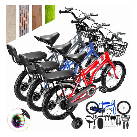 Bicicleta Infantil Niños 16'' Con Ruedas Led,canasta,asiento