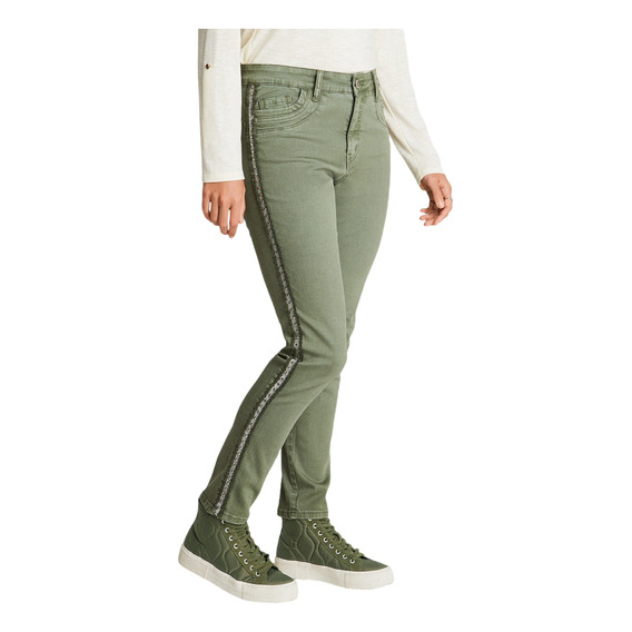 Jeans Recto Con Detalle En Los Costados Verde