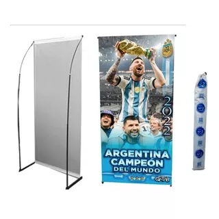 Banner Messi Argentina Campeon Qatar Con Portabanner 90x190