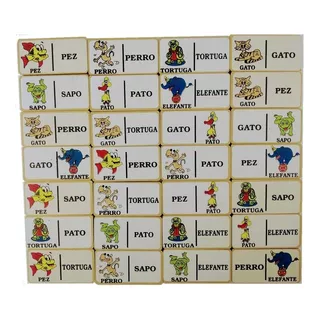 Domino Animales Imagen Palabra 28 Piezas Madera Hjklmn