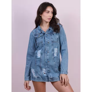 Max Jaqueta Jeans Feminina Tendência Blogueiras Rasgado