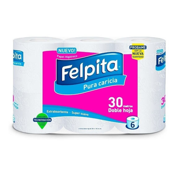 Papel higiénico Felpita Pura Caricia doble hoja 30 m de 6 u