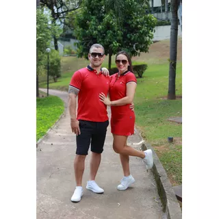 Kit Polos Casal Namorados Camisa E Vestido Vermelho Paixão