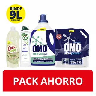 Omo Pack Detergente Líquido Botella + Doypack + Quix + Cif
