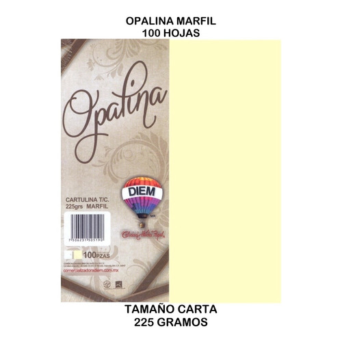 Papel Opalina Gruesa Color Marfil Diem Carta 100 Hojas 225gr Color Beige