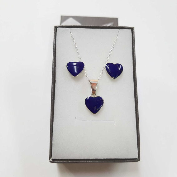 Aros Y Colgante Con Lapislazuli Plata Ley 950 Nat2