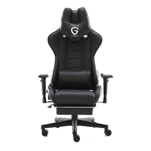  The Game House Silla gamer cuello ergonómico apoyapiés ergonómica  negra con tapizado de cuero sintético