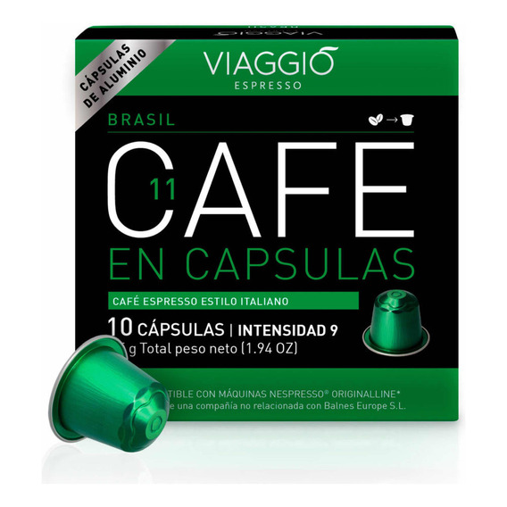 Caja x10 capsulas cafe brasil viaggio para nespresso aluminio