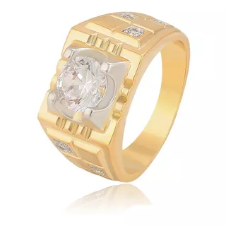 Anillo Grueso Caballero Oro 18k Lam Diamante Ruso Calidad