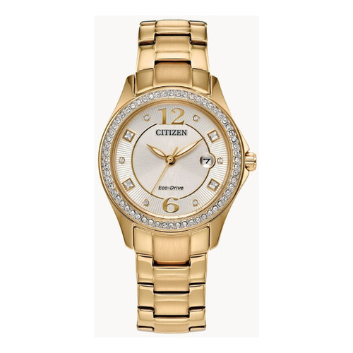 Reloj Citizen Eco-drive Cristal Fe1147-79p Mujer Ts Color de la correa Dorado Color del bisel Plateado Color del fondo Gris