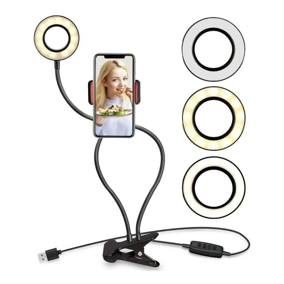 Aro De Luz Led Para Mesa De 9cm Soporte Para Celular Tik Tok Color de la estructura 1 ARO Color de la luz Blanco frío