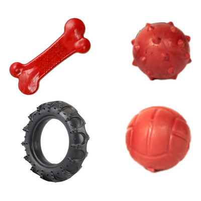 Kit Pet 4 Pçs Pequeno Porte Bola Cravo + Pneu P + Ossinho M