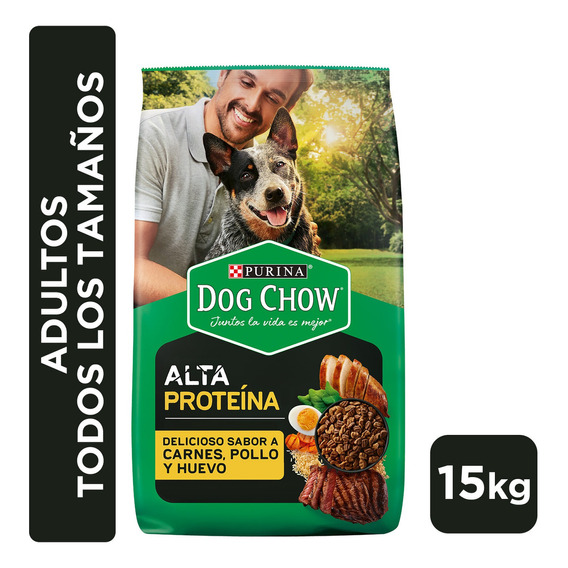 Alimento Dog Chow Alta Proteína Alta Proteina para perro adulto todos los tamaños sabor carne, pollo y huevo en bolsa de 15kg
