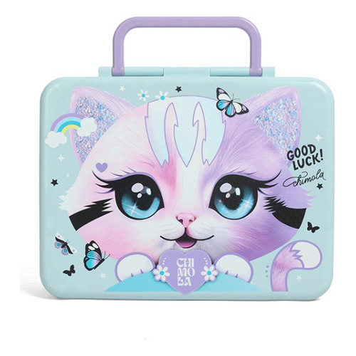 Lunchera Lunchbox Gato Bt131 Chimola Color Violeta Y Celeste