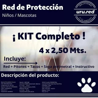 Red De Protección - Kit Completo 4 X 2,50 Mts - Uru.red