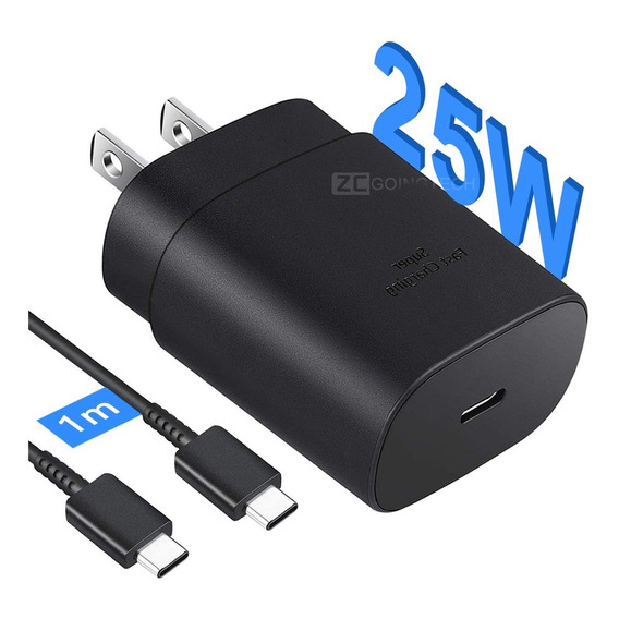 Cargador Super Carga Rapida Tipo C 25w Para Samsung S21 S20 Color Negro