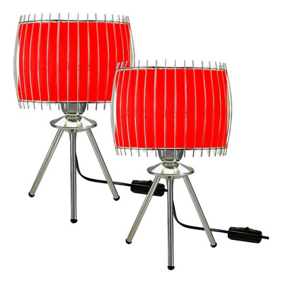 Pack X 2 Velador Tripode Cromo Apto Led Luz Desing Rojo