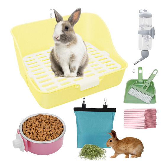 Entrenador De Caja De Conejos Kit Alimentación Heno Colorido