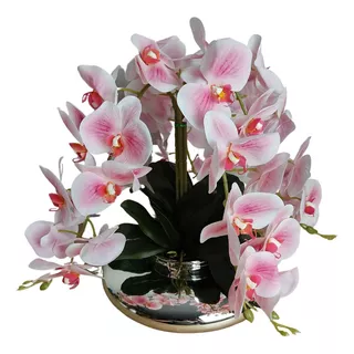 Arranjo Orquídea Silicone Com Vaso Espelhado
