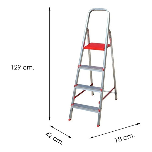 Escalera Lusqtoff De Aluminio 4 Escalones Hogareña Multiuso Color Plateado