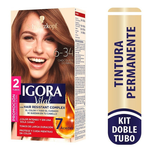  Tinte Cabello Igora Vital Permanente Tono 6-34 Chocolate dorado