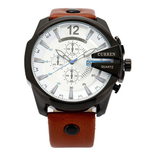 Reloj de pulsera Curren Esportivo 8176 de cuerpo color negro, analógico, para hombre, con correa de cuero color, bisel color black y white y hebilla simple