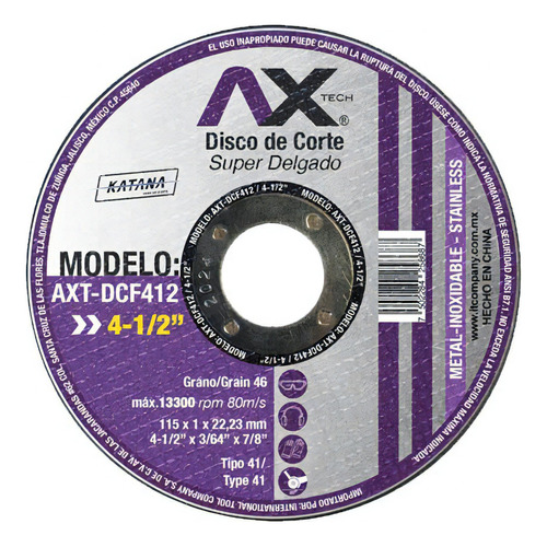 Disco De Corte 4 1/2 P/metal Y Acero Inox Axtech 50pz Color Negro