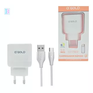 Carregador De Celular Rapido Usb-c 15w 2 Portas Cor Branco