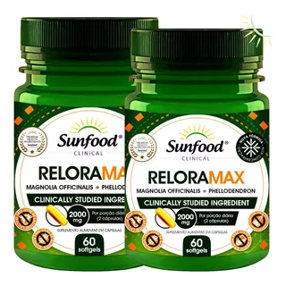 Reloxa Max Magnolia +phellodendron 2 Potes 60 Caps Sunfood Sabor Sem Sabor