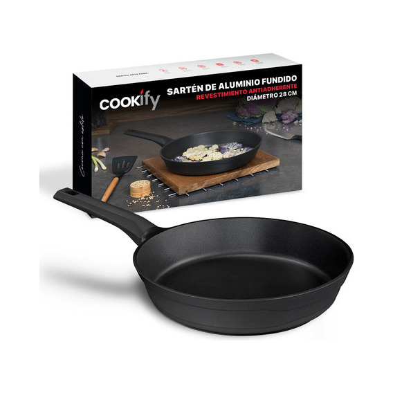 Sartén Antiadherente 28 Cm Cookify | Alu-tech Series | Libre De Pfoa, Cocina Saludable. Color Aluminio Fundido Negro