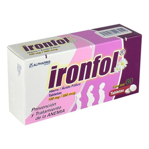 Suplemento Alimenticio, Ironfol 100 Mg/350 Mcg 30 Tabletas Sabor Sin sabor