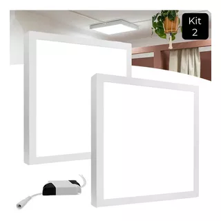 Kit 2 Luminária Plafon Led 48w 60x60 Sobrepor Quadrado Cor Branco Frio