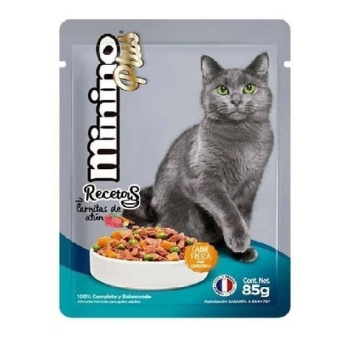 Alimento Minino Plus Recetas para gato adulto sabor carnitas de atún en sobre de 85g