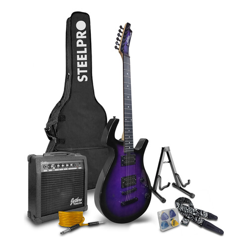 Paquete Guitarra Electrica Jethro Series By Steelpro 039-sk Color Violeta oscuro Material del diapasón Maple Orientación de la mano Diestro
