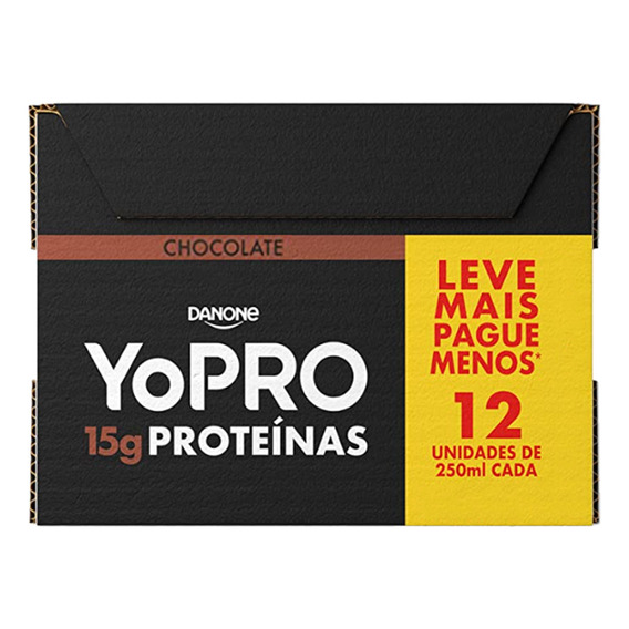 Pack Bebida Láctea UHT Chocolate Zero Lactose Yopro 15g High Protein Caixa 250ml Cada 12 Unidades Embalagem Econômica