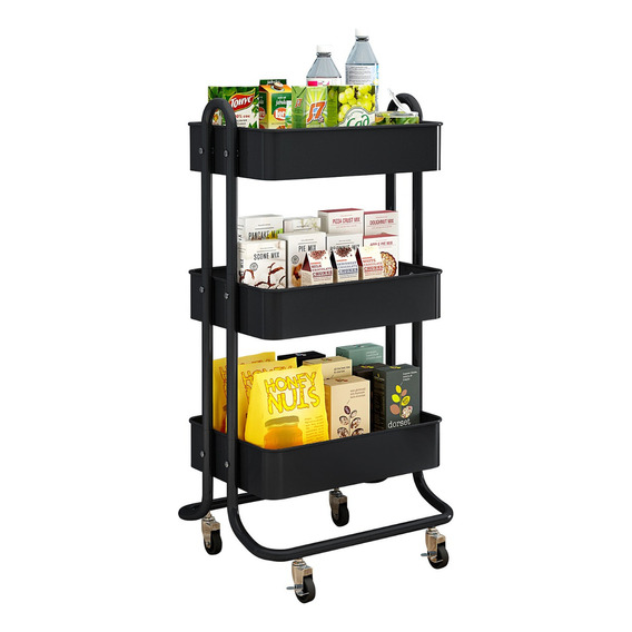 Metal Multiusos 3 Niveles Carrito Organizador Rueda Metálica Negro YYUgolo YYU-Azi03