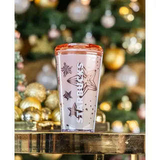 Vaso Starbucks Tumbler Rosa Navidad Estrellas Tapa To Go