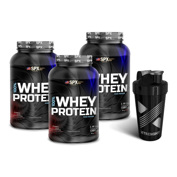 3 Proteina Whey Protein 100% (1080 Gr C/u) Spx +vaso Shaker 