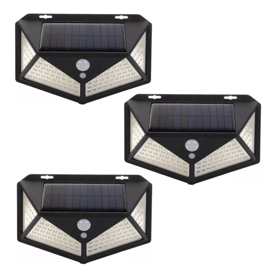 X3 Focos Exteriores 114 Led Solar Sensor +1 Gratis Por 2 Pac