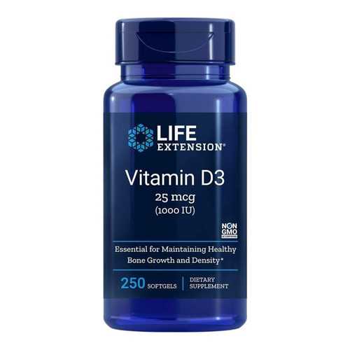 Life Extension Vitamina D3 25 Mcg, 250 Softcaps Sfn Sabor Sin sabor