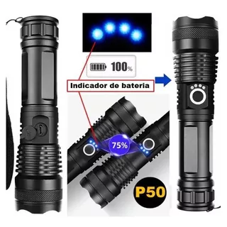 Lanterna Led Tática P50 T9 B-max Recarregável Caça Sitio Edc Cor Da Lanterna Preto