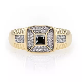 Anillo Caballero Franco Oro,  Zirconia Negra 14k