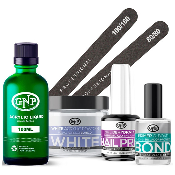 Kit Uñas Acrílicas Gnp Polvo 60gr Y Monomero 100ml, Bond