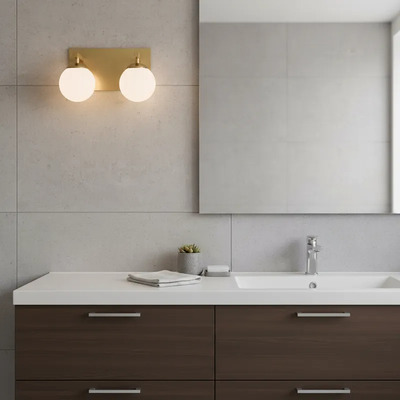 Aplique 2 Luces Elyn Dorado Globo Opal Apto Led G9 Deco Dorado/opal