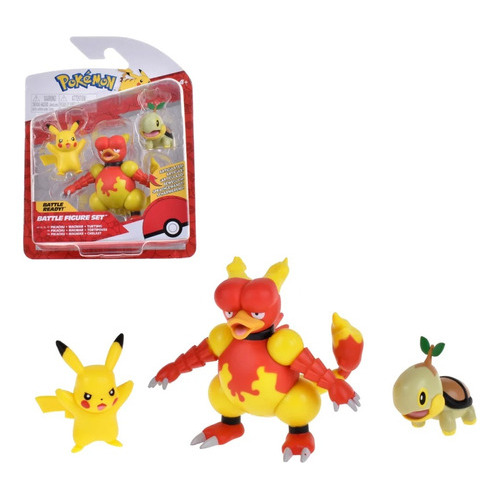 Figuras Pokemon Pikachu + Magmar + Turtwig Battle Set