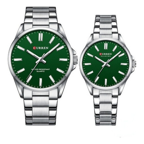 Relojes De Cuarzo Impermeables Luminosos Curren, 2 Unidades Fondo Verde Plata