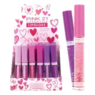 36 Lip Gloss Glitter Cs4386 - Box Pink 21 Atacado Sj