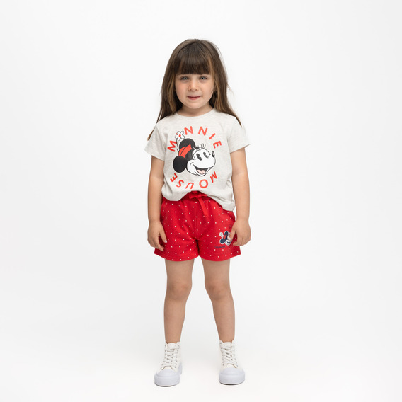 Polera Niña Minnie Cirulo Letras Gris Disney